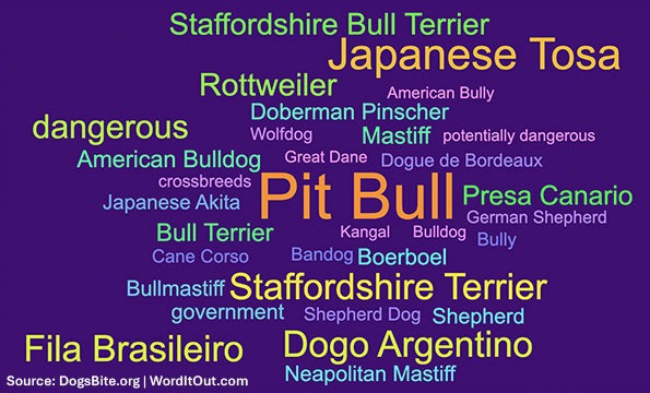 Word cloud - frequent dangerous dog breeds restricted